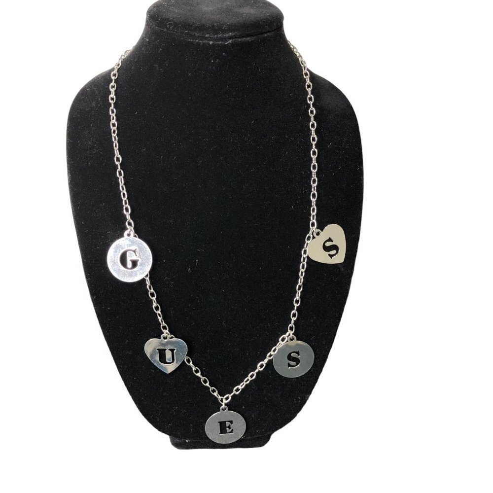 GUESS 27" SILVER TONE GUESS LETTERS CHARM‎ NECKLACE NWT